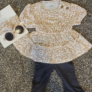 Rachel Zoe Pink Leopard Print Set with Black Leggings